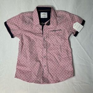 NWT . Craft + Flow . Little Boy Button Down . Pink + Navy Palm Trees